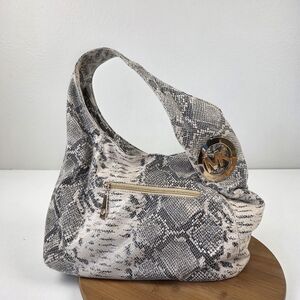 Michael Kors Snake Print Shoulder Bag - Gray and Cream